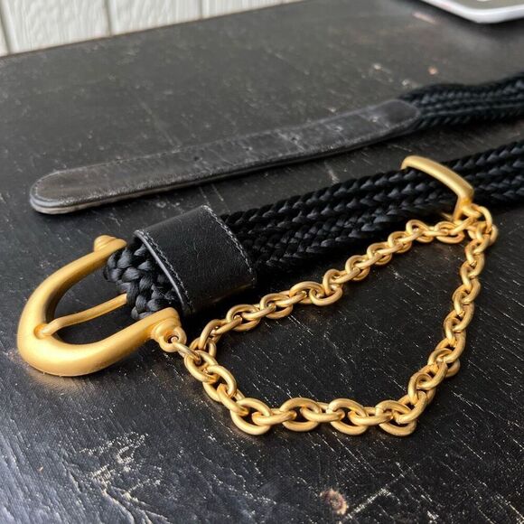 Vintage Braided Black Belt w/ Gold Chain & Hook Buckle, 60s-80s Glam - Picture 4 of 9